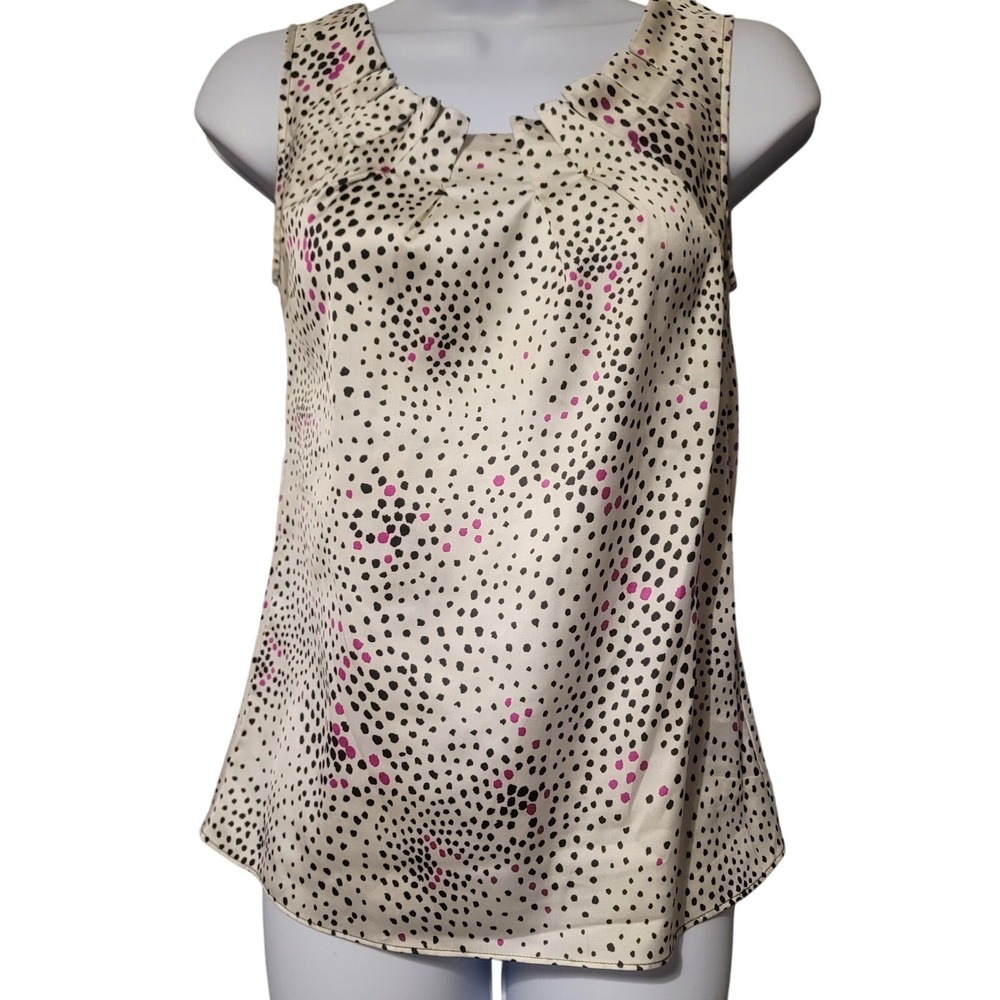 Ann Taylor Petite Sleeveless Polka Dot Pleated‎ Neck Cowl Back Blouse XXSP Cream